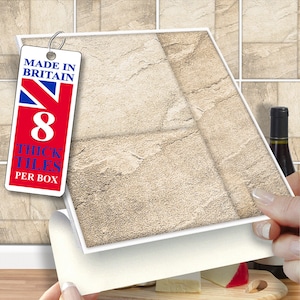 6&quot;x6&quot; Wall Tile Stickers, Self Adhesive, SOLID / THICK, Stick On Tiles. Pack of 8 Tristone Tiles. Over tiles or onto the wall
