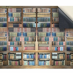 DOLLS HOUSE WALLPAPER Self Adhesive, 1/12th Scale Vinyl Sheet, Books On Library Shelves  :  larger than A4 size, Will Not Tear.