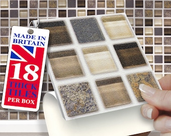 Mosaic Tile Stickers: 4"x4" Self Adhesive Wall Tiles (18-Pack)