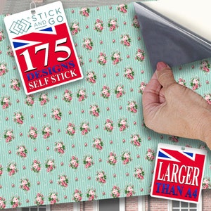 PUPPENHAUS TAPETE Selbstklebend, 1/12th Scale Vinyl Sheet No. 141 Vintage Floral Pink & Teal größer als A4 wird nicht reißen