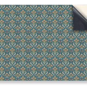 DOLLS HOUSE WALLPAPER Self Adhesive, 1/12th Scale Vinyl Sheet, William Morris Teal Design Wallpaper  :  larger than A4 size, Will Not Tear.