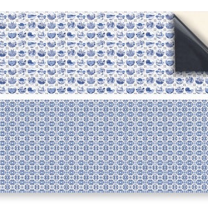 DOLLS HOUSE WALLPAPER Self Adhesive, 1/12th Scale Vinyl Sheet, Blue & White Delft Wall Tiles : larger than A4 size, Will Not Tear.