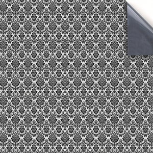 DOLLS HOUSE WALLPAPER Self Adhesive, 1/12th Scale Vinyl Sheet No. 123 Victorian Flock Black Larger than A4 Will Not Tear