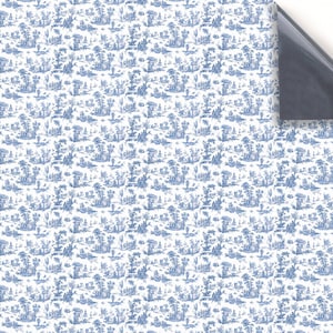 DOLLS HOUSE WALLPAPER Self Adhesive, 1/12th Scale Vinyl Sheet No. 149 Toile Blue Larger than A4 Will Not Tear