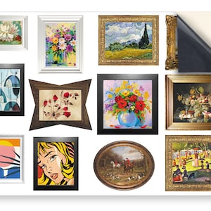 DOLLS HOUSE WALLPAPER Self Adhesive, 1/12th Scale Vinyl Sheet, 12 Paintings To Suit All Eras: larger than A4 size, Will Not Tear.