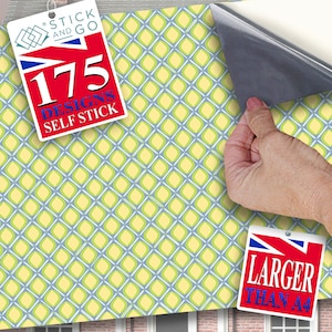 DOLLS HOUSE WALLPAPER Self Adhesive, 1/12th Scale Vinyl Sheet, Retro Yellow & Green Design Wallpaper  :  larger than A4 size, Will Not Tear.