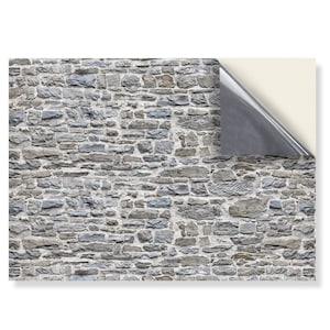 DOLLS HOUSE WALLPAPER Self Adhesive, 1/12th Scale Vinyl Sheet No. 204 Old Greystone Wall Larger than A4 Will Not Tear