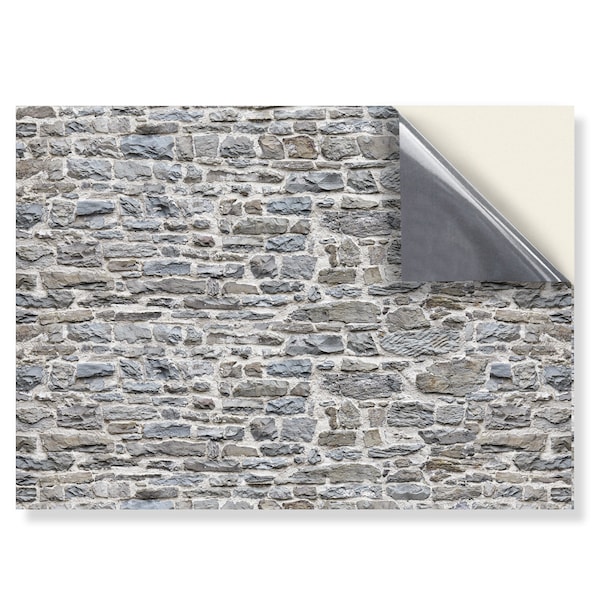 DOLLS HOUSE WALLPAPER Self Adhesive, 1/12th Scale Vinyl Sheet No. 204 Old Greystone Wall Larger than A4 Will Not Tear