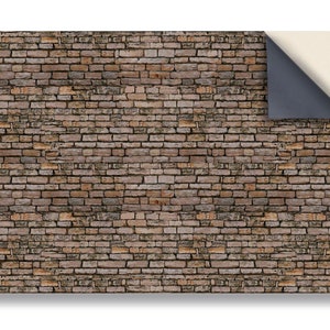 DOLLS HOUSE WALLPAPER Self Adhesive, 1/12th Scale Vinyl Sheet, Victorian Brick Wall  :  larger than A4 size, Will Not Tear.