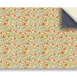 DOLLS HOUSE WALLPAPER Self Adhesive, 1/12th Scale Vinyl Sheet, Flowers On Beige Wallpaper  :  larger than A4 size, Will Not Tear.