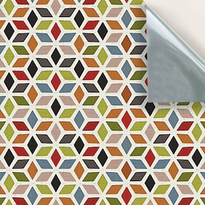 BEHANG POPPENHUIS Zelfklevend, herpositioneerbaar, vinylvel schaal 1/24e, nr. 101 retro veelkleurige lino, set van 4 vellen