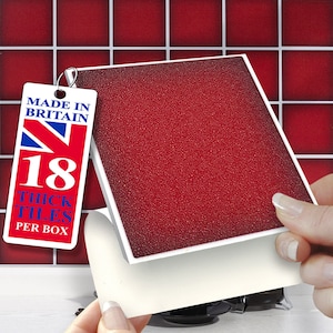 4&quot;x4&quot; Wall Tile Stickers, Self Adhesive, SOLID / THICK, Stick On Tiles. Pack of 18 Carmine Red Tiles. Over tiles or onto the wall