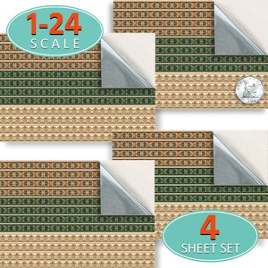 DOLLS HOUSE WALLPAPER Self Adhesive, Repositionable, 1/24th Scale Vinyl Sheet, No. 10 Wallpaper Borders, Set of 4 sheets