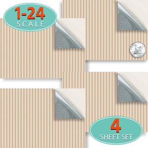 PUPPENHAUS TAPETE Selbstklebend, neu positionierbar, 1:24 Vinyl Blatt, Nr. 11 Regency Stripe Tapete, Set von 4 Blatt
