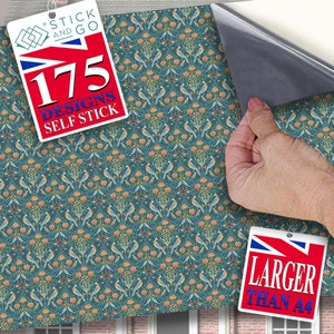 DOLLS HOUSE WALLPAPER Selbstklebend, 1/12th Scale Vinyl Sheet, William Morris Teal Design Tapete: größer als A4 Größe, Wird nicht reißen.