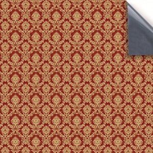 DOLLS HOUSE WALLPAPER Self Adhesive, 1/12th Scale Vinyl Sheet No. 148 Damask Deep Red & Gold Larger than A4 Will Not Tear