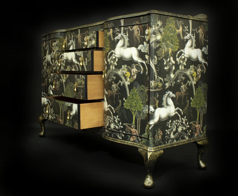 SOLD - Vintage Sideboard Decoupaged In Mythical Horse Design **SOLD** image 5