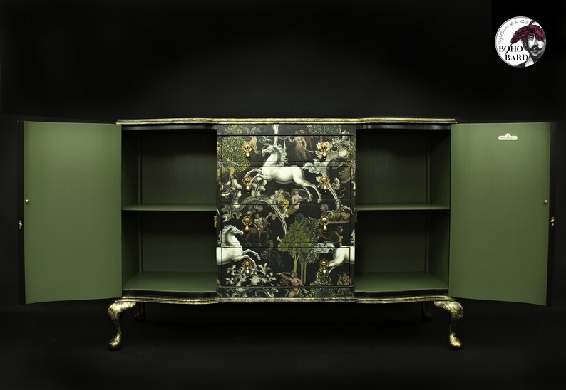 SOLD - Vintage Sideboard Decoupaged In Mythical Horse Design **SOLD** image 2