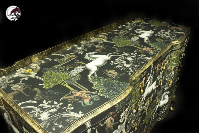 SOLD - Vintage Sideboard Decoupaged In Mythical Horse Design **SOLD** image 4