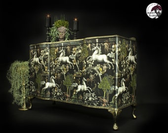 SOLD - Vintage Sideboard Decoupaged In Mythical Horse Design **SOLD**