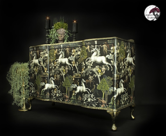 SOLD - Vintage Sideboard Decoupaged In Mythical Horse Design **SOLD**