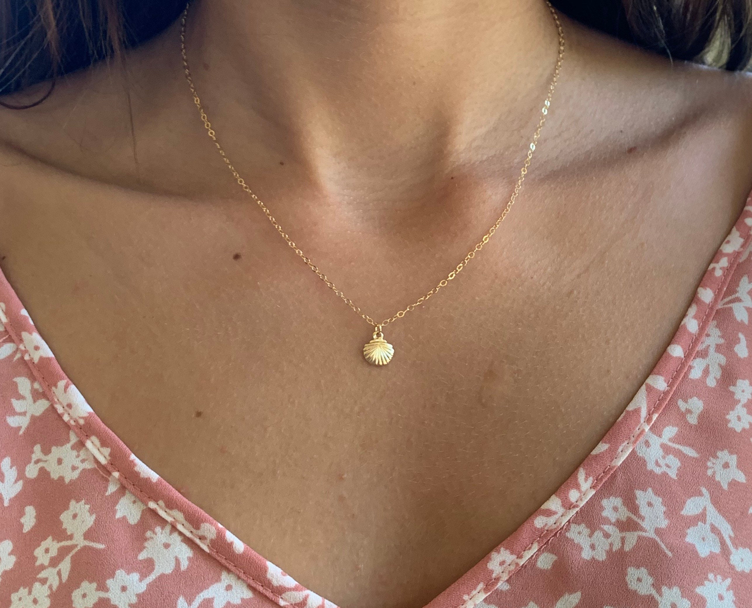 Dainty Gold Seashell Necklace Clam Shell Choker Nautical Etsy