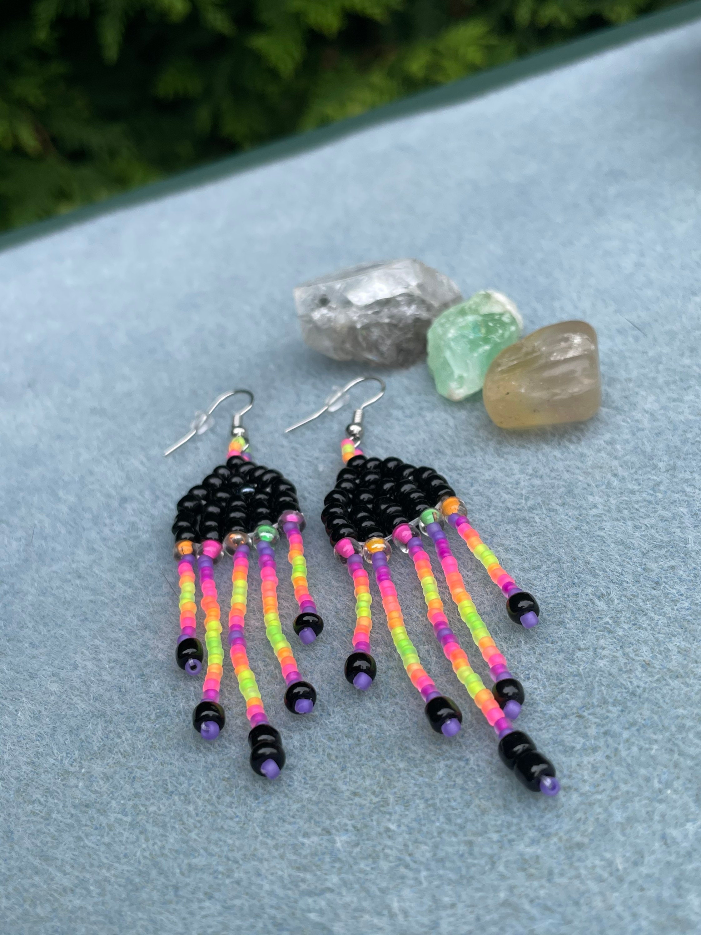 Rainbow neon beaded earring rainbow fringe beaded earrings Etsy