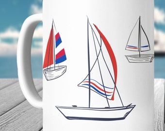 SAILING BOATS, sailing boat mugs, nautical mugs,  handrawn sailing boat mugs, coastal gifts, seaside gifts,seaside mugs, nautical gifts