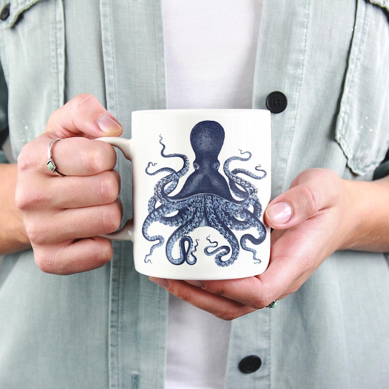 Octopus Design Mug,coffee mug, beach mugs,coastal homeware, coastal kitchenware, coastal gifts,coastal,vintage octopusoctopus art, home, image 2