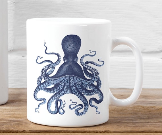 Octopus Design Mug,coffee mug, beach mugs,coastal homeware, coastal kitchenware, coastal gifts,coastal,vintage octopusoctopus art,  home,