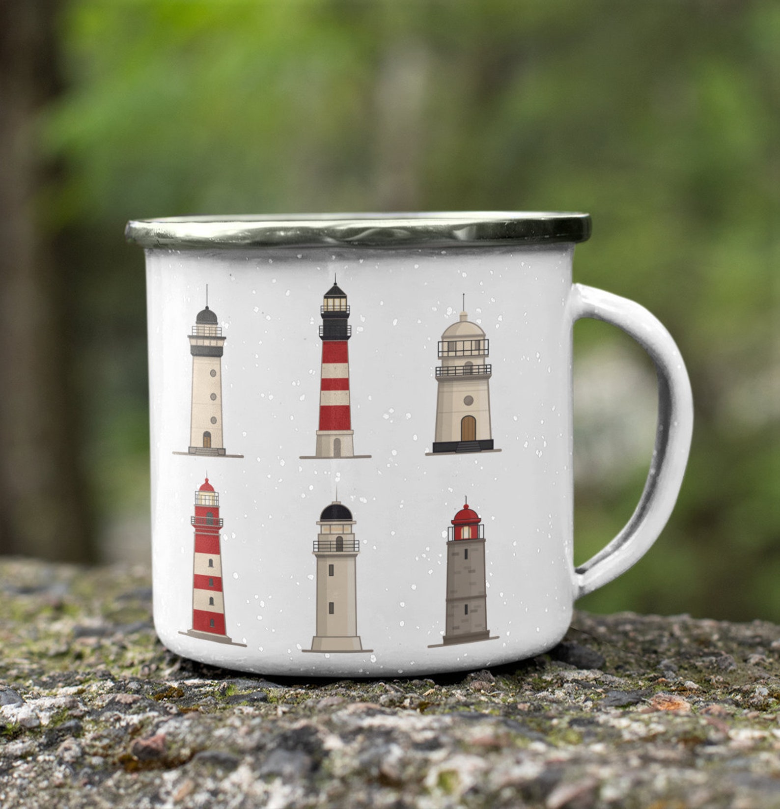 Lighthouse Enamel Mugs, Enamel Mug ,winter Mugs, Summer Mug,light House