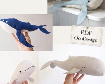 Whale Plush Sewing Pattern Set – Blue, Humpback, Sperm & Beluga | Instant PDF Download