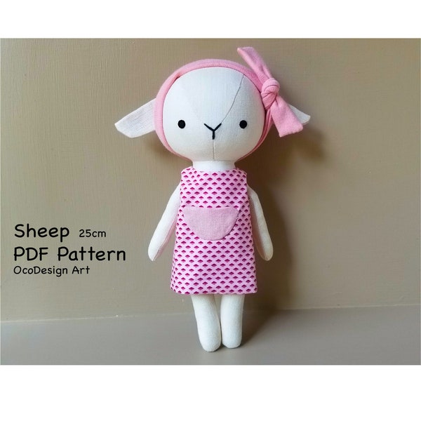 Sheep stuffed animal sewing pattern & tutorial,PDF download, Sheep doll sewing pattern, Stuffed animal sewing pattern, DIY soft toy.