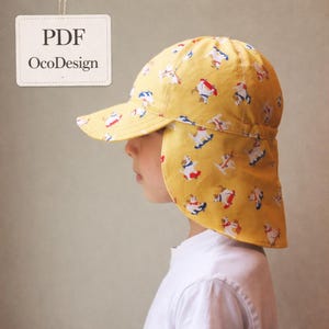 Patrón de costura para sombrero para el sol con solapa en el cuello • Tallas de bebé a adulto (Patrón en PDF)