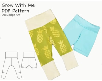 Grow with me Leggings Sewing Pattern • PDF Sewing Pattern • Baby, Kid, Toddler, Infant, Child • 2 lengths • size 3 months - 12 years old.