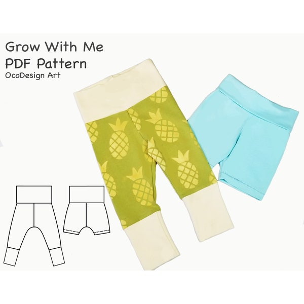 Grow with me Leggings Sewing Pattern • PDF Sewing Pattern • Baby, Kid, Toddler, Infant, Child • 2 lengths • size 3 months - 12 years old.