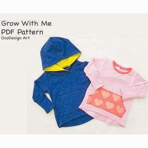 Modello di cucito per felpa Grow with me • Felpa con cappuccio Grow with me • Modello di cucito in PDF • Neonato, bambino, bambino piccolo, neonato • taglia 3 mesi - 12 anni.