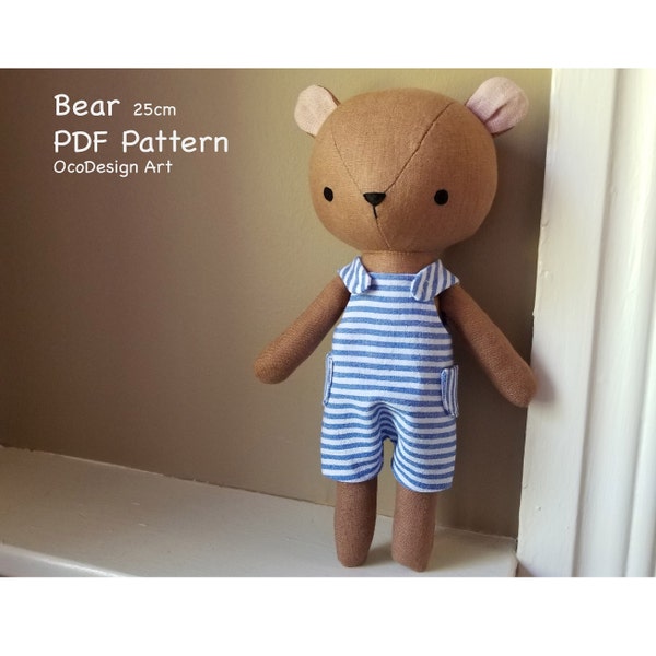 Bear stuffed animal sewing pattern & tutorial,PDF download, Stuffed animal sewing pattern, DIY soft toy. PDF overalls.