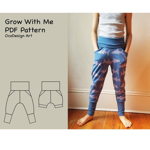 Grow with me Hugger Jogger Sewing Pattern • PDF Sewing Pattern • Baby, Kid, Toddler, Infant, Child • 2 lengths • size 3 months - 12 years.