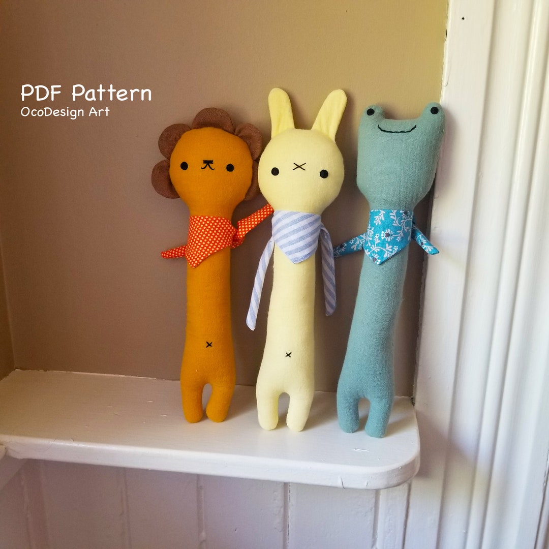 Baby Plush Rattle Sewing Pattern, Bunny, Bear, Piggy, Frog, Lion, Dino ...