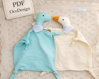 Baby Comforter Sewing Pattern, Bunny, Bear, Piggy, Dino, Duck (PDF Download)