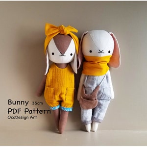 Bunny stuffed animal sewing pattern & tutorial,PDF download, Bunny doll sewing pattern, Stuffed animal sewing pattern, DIY soft toy.