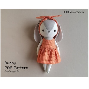 Bunny stuffed animal sewing pattern & tutorial,PDF download, Bunny doll sewing pattern, Stuffed animal sewing pattern, DIY soft toy.