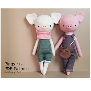 Piggy stuffed animal sewing pattern & tutorial,PDF download, Piggy doll sewing pattern, Stuffed animal sewing pattern, DIY soft toy.