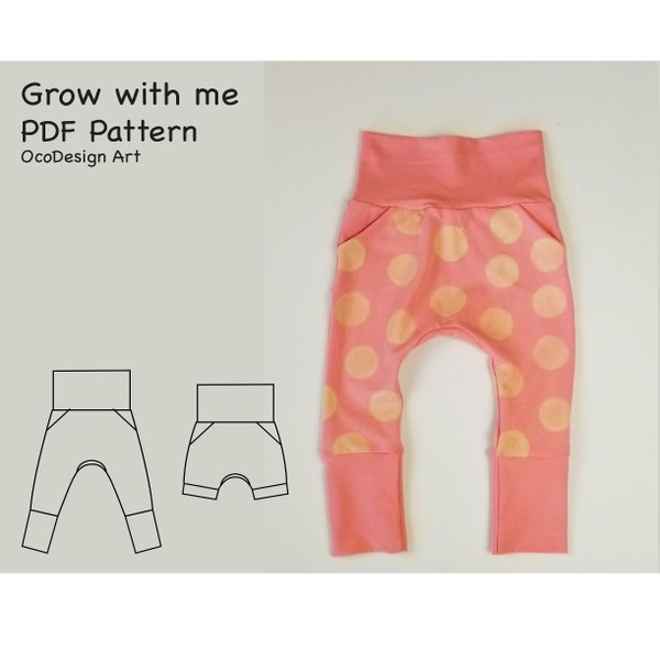 Pantalon de jogging Grandir avec moi et pantalon singe • Patron de couture PDF • Enfant, tout-petit, nourrisson, enfant • 2 longueurs • taille 3 mois - 6 ans