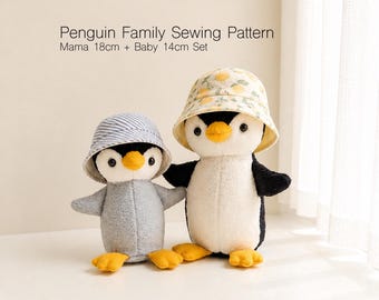 Penguin Stuffed Animal Sewing Pattern, Mama and Baby Dolls (PDF Download)