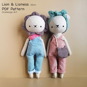 Lion and Lioness stuffed animal sewing pattern & tutorial,PDF download, doll sewing pattern, Stuffed animal sewing pattern, DIY soft toy.