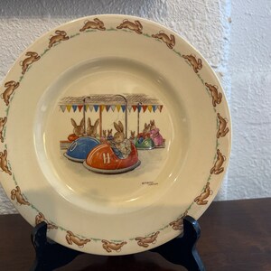 Bunnykins, Royal Doulton, “bumper cars" plate