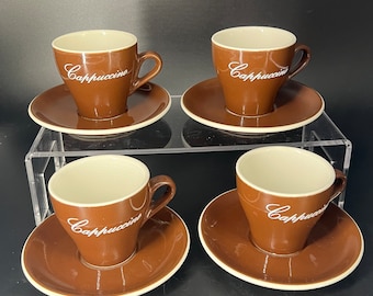 ACF,  Italy, Porcelain, Brown, 4 Cappuccino Cups/ Saucers