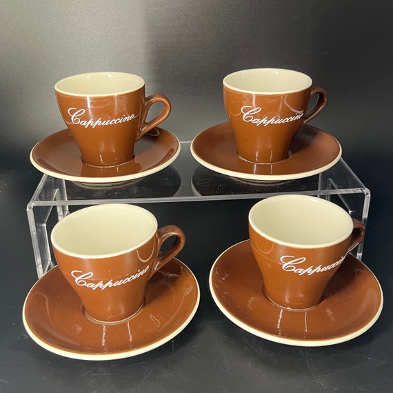 ACF, Italy, Porcelain, Brown, 4 Cappuccino Cups/ Saucers - Etsy